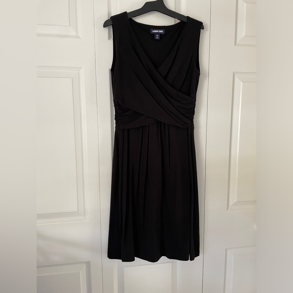 Lands End Black Sleeveless Wrap Occasion Dress XS 2 4